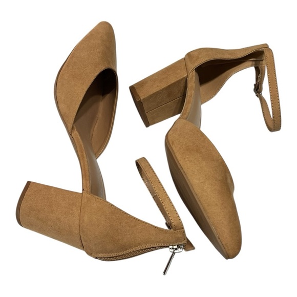 Torrid Pointed Toe Block Heel Pump Tan Faux Suede Ankle Strap Extra Wide Width - Picture 8 of 10